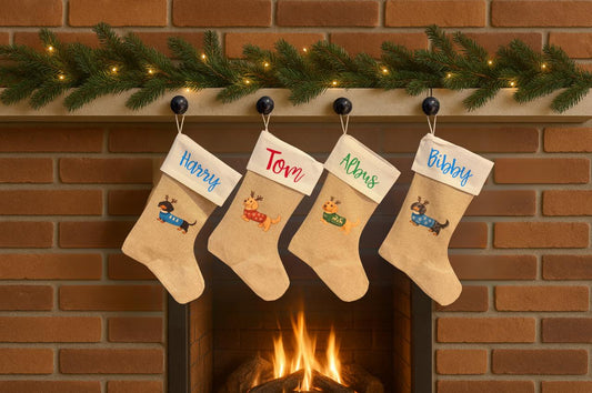 Personalised Sausage Dog Christmas Stocking - Choose from 21 Designs (Dispatch after 26th Nov)