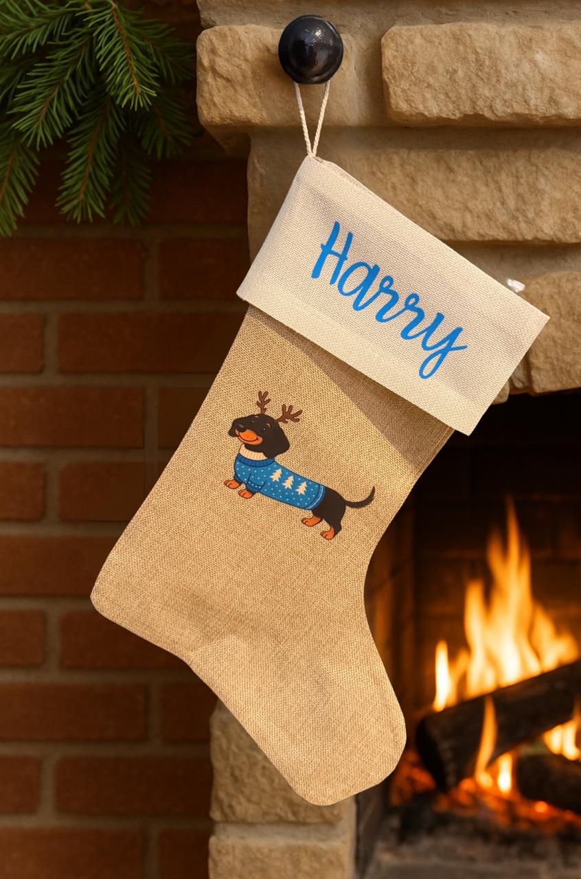 Personalised Sausage Dog Christmas Stocking - Choose from 21 Designs (Dispatch after 26th Nov)