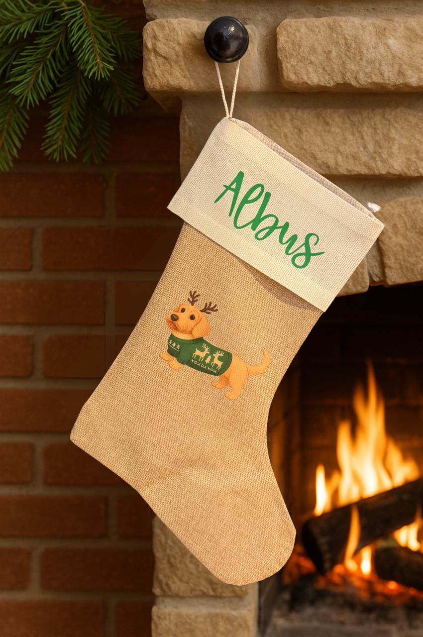 Personalised Sausage Dog Christmas Stocking - Choose from 21 Designs (Dispatch after 26th Nov)