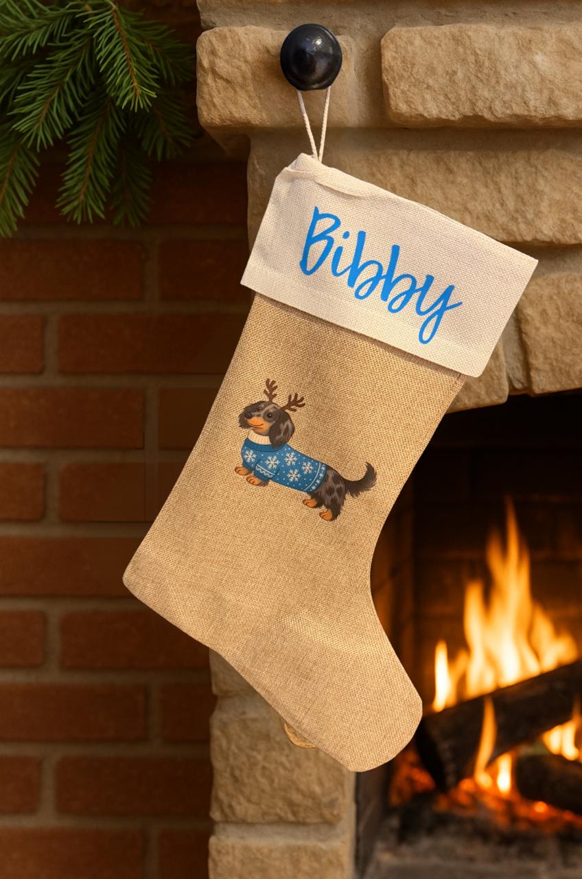 Personalised Sausage Dog Christmas Stocking - Choose from 21 Designs (Dispatch after 26th Nov)