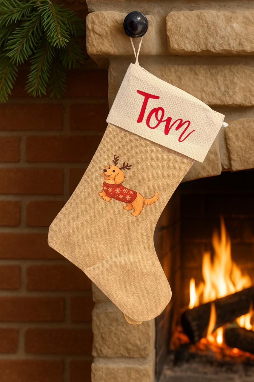 Personalised Sausage Dog Christmas Stocking - Choose from 21 Designs (Dispatch after 26th Nov)