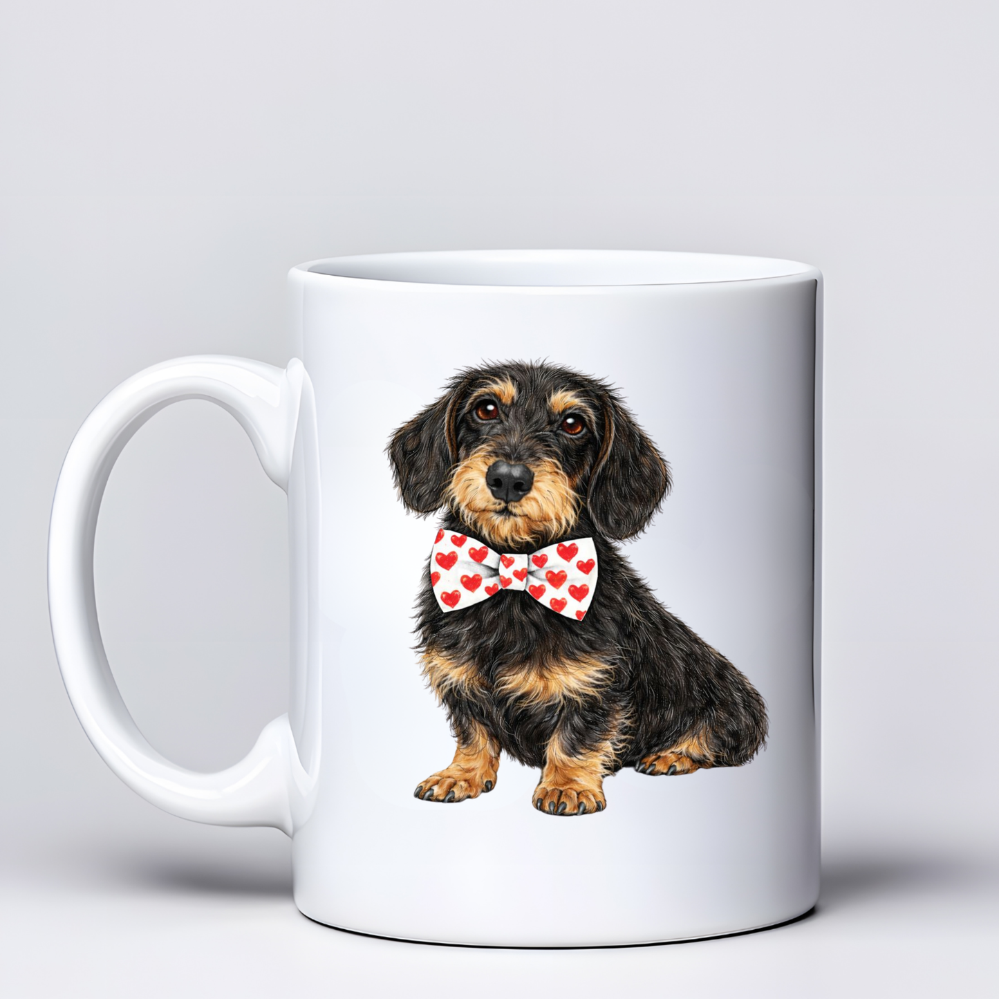 Dachshund Love Mugs - White & Red Bowtie Design - Choice of Coats