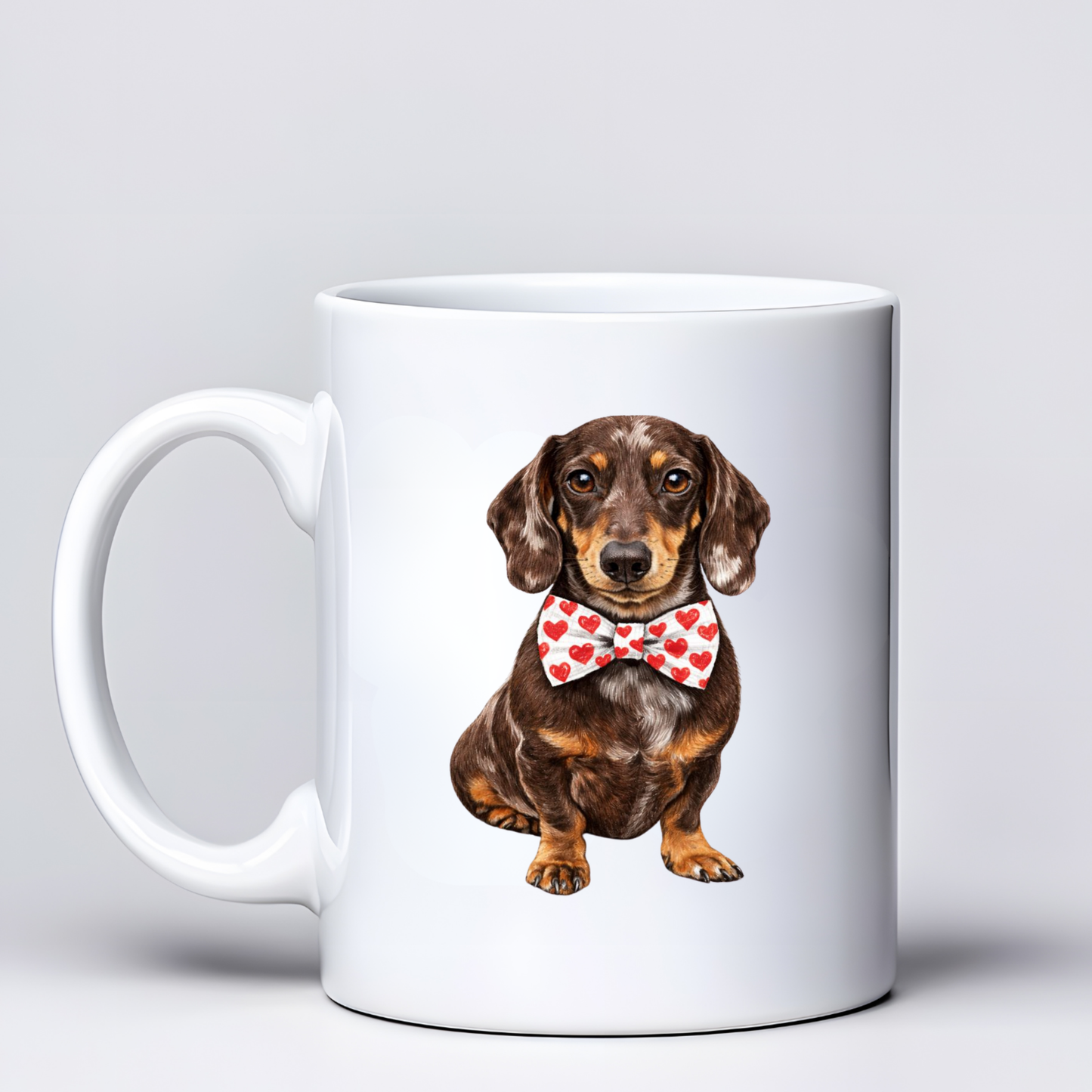 Dachshund Love Mugs - White & Red Bowtie Design - Choice of Coats
