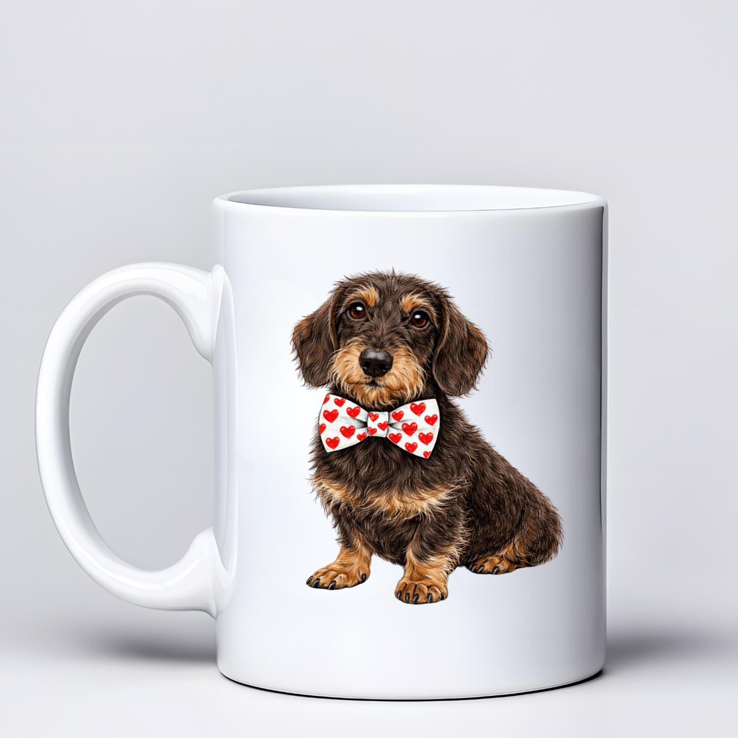 Dachshund Love Mugs - White & Red Bowtie Design - Choice of Coats