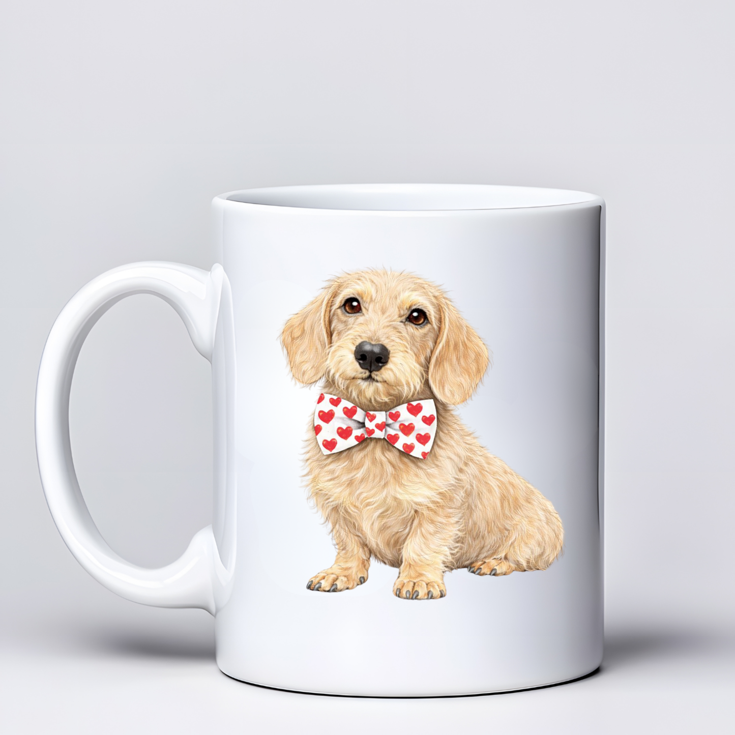 Dachshund Love Mugs - White & Red Bowtie Design - Choice of Coats