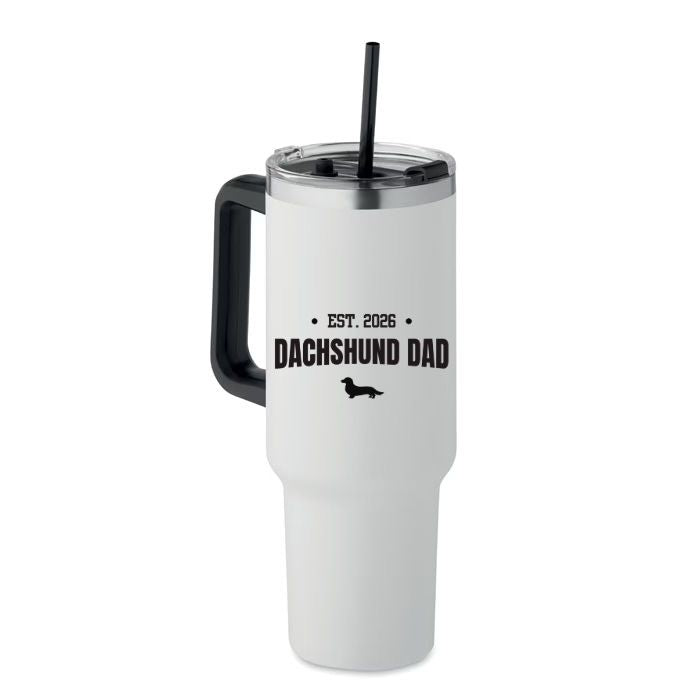Dachshund Dad Double Wall Stainless Steel Tumbler – Choice of Coat & Personalised Year