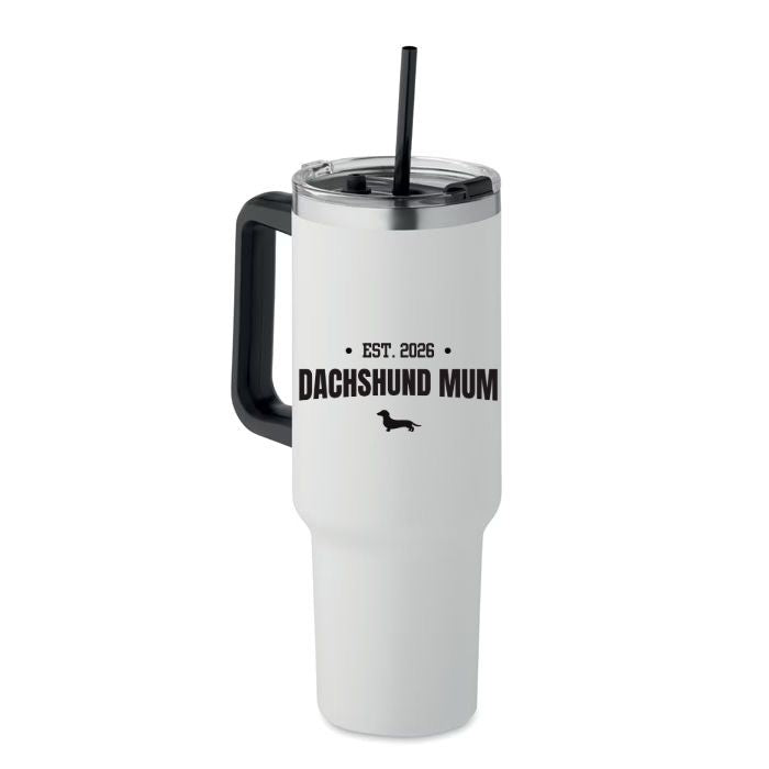 Dachshund Mum Double Wall Stainless Steel Tumbler – Choice of Coat & Personalised Year