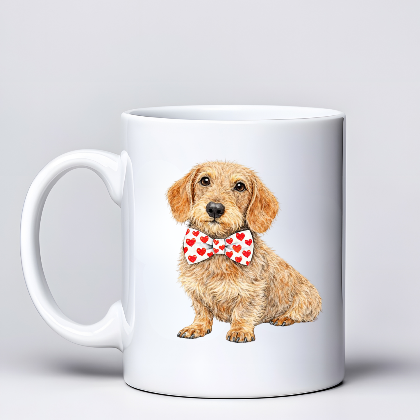 Dachshund Love Mugs - White & Red Bowtie Design - Choice of Coats