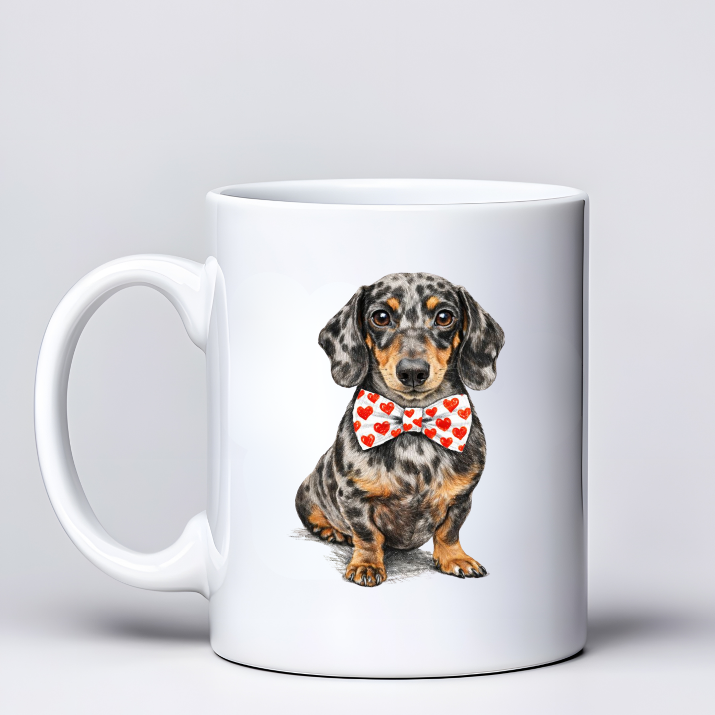 Dachshund Love Mugs - White & Red Bowtie Design - Choice of Coats