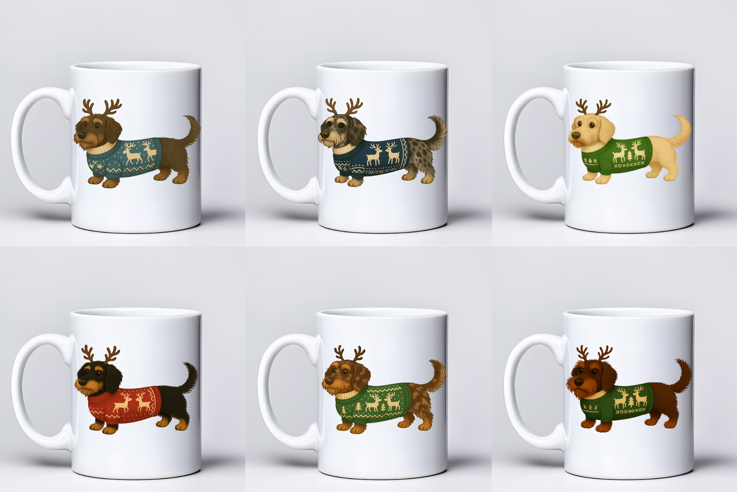 Wire Haired Dachshund Christmas Mugs - Choice of Colours (Dispatch after 26th Nov)