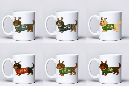 Wire Haired Dachshund Christmas Mugs - Choice of Colours (Dispatch after 26th Nov)