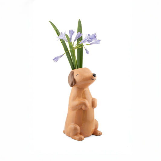Sausage Dog Vase | Porcelain Dachshund Flower Vase