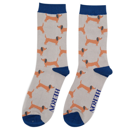 Mens Bamboo Sausage Dogs Socks Grey image 0