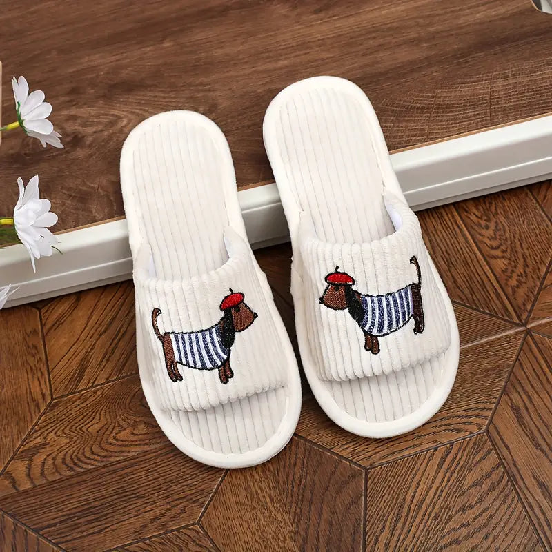 Cartoon Dachshund Plush Unisex Indoor Slippers - 4 Colours to Choose from