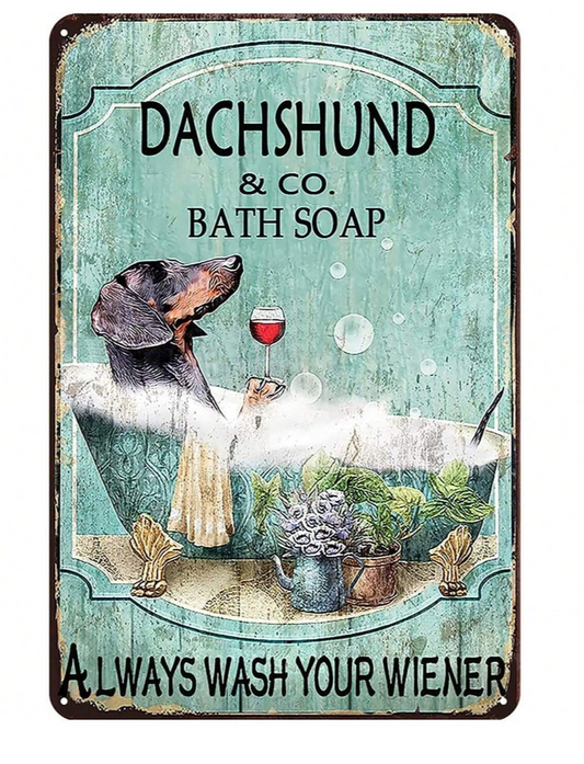 Metal Dachshund Bath Tub Sign - Wash Your Weiner image 0