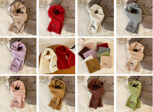 Soft Winter Scarf with Embroidered Dachshund Design - 10 Colours to choose from