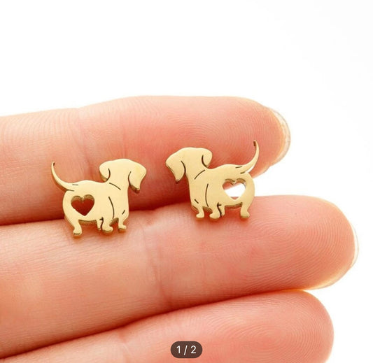 Dachshund Earrings - Stainless Steel Gold image 0