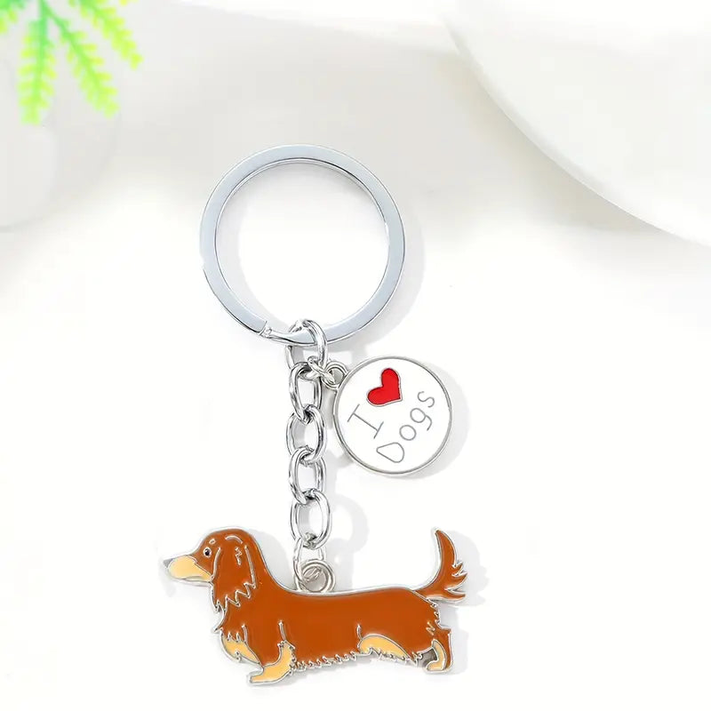 Long Haired Dachshund Keyring Brown