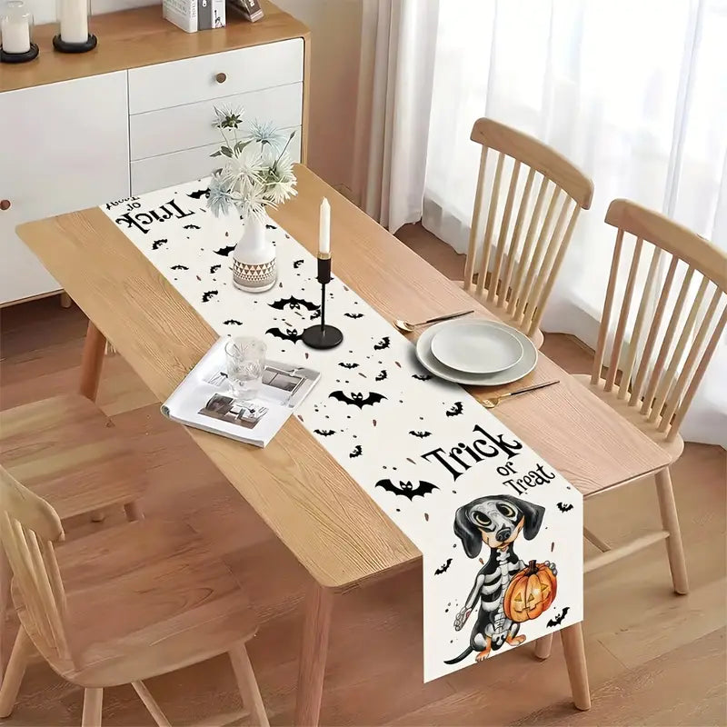 Halloween Trick or Treat Skeleton Dachshund Table Runner - 2 Sizes to Choose From