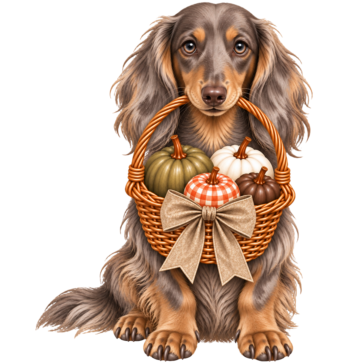 🎃 Long Haired Dachshund Halloween Pumpkin Basket Pocket Tote – 8 Designs | 3 Sizes 🐾