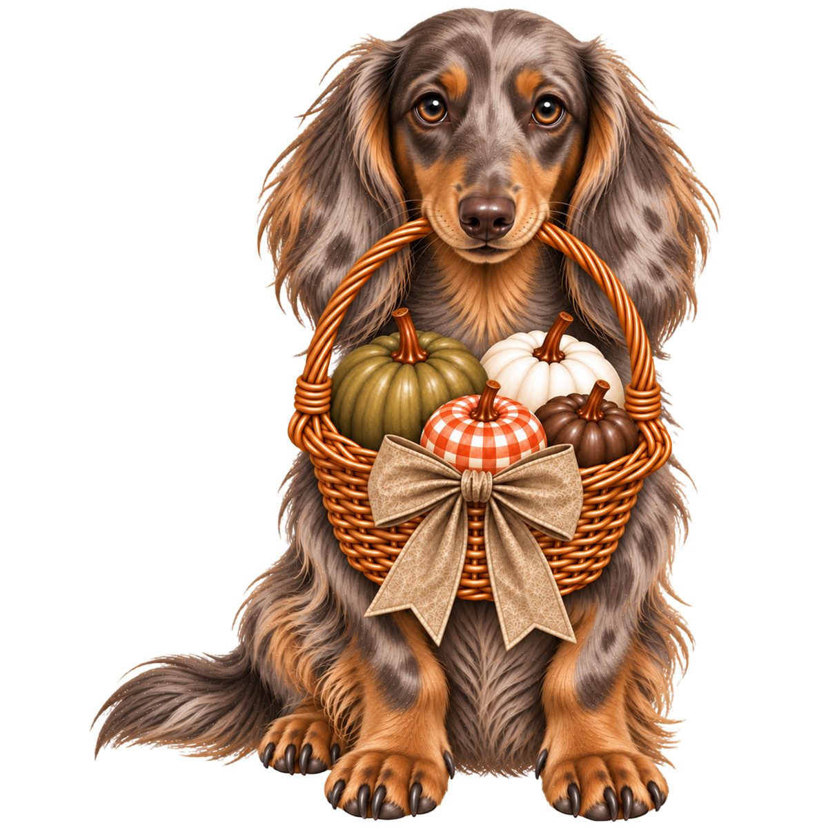 🎃 Long Haired Dachshund Halloween Pumpkin Basket Pocket Tote – 8 Designs | 3 Sizes 🐾