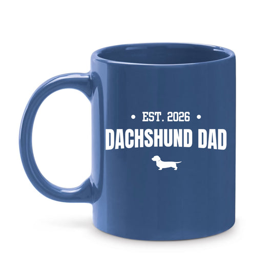 Blue Dachshund Dad Mug – Choice of 3 Coats & Personalised Year