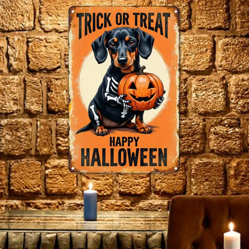 Happy Halloween Trick or Treat Dachshund Metal Sign