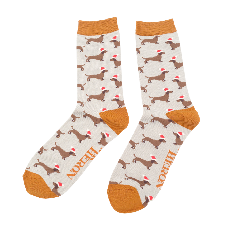 Mens Bamboo Sausage Dogs Santa Socks Silver image 0