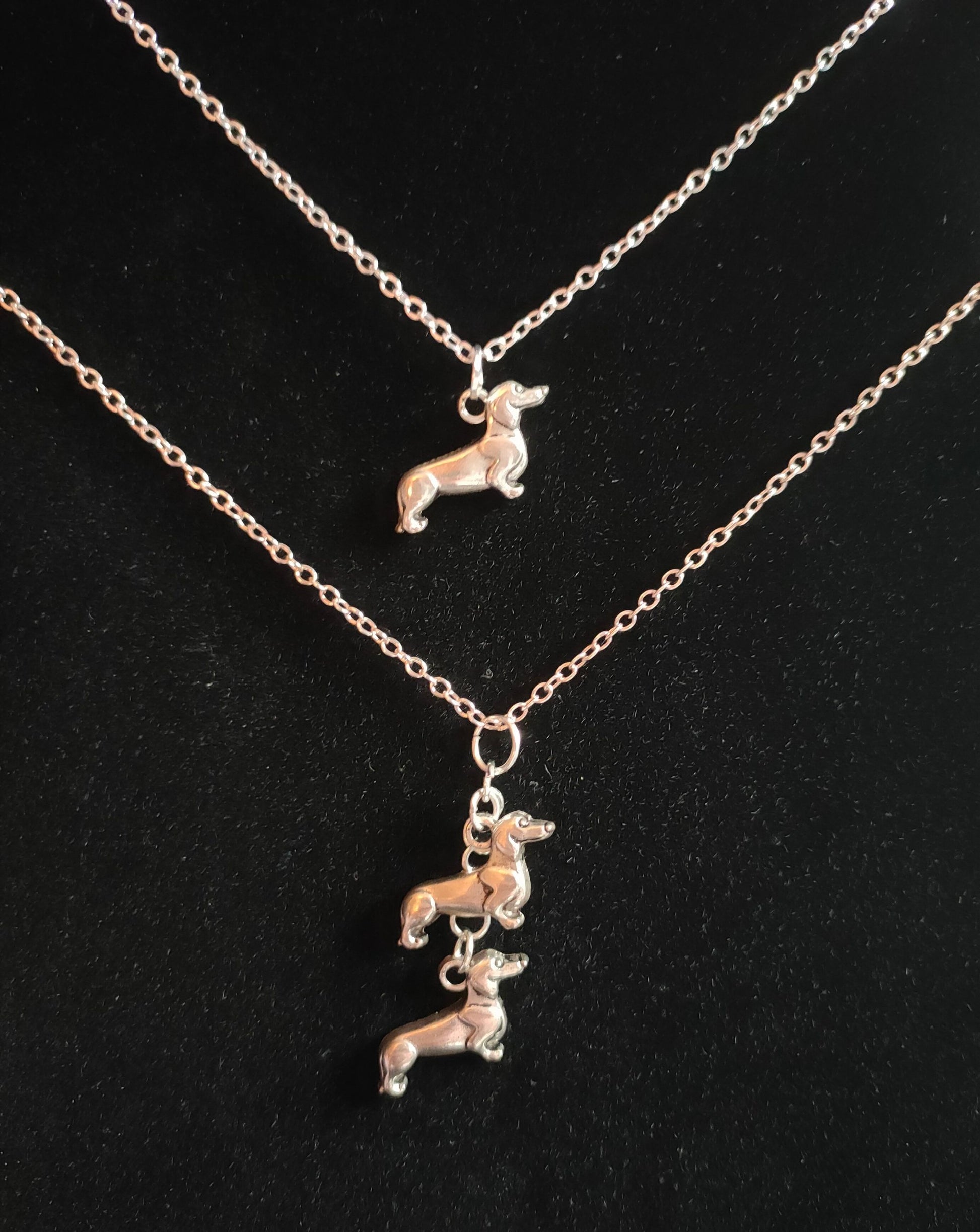 Sterling Silver Dachshund Necklace (Double Dachshund) image 0