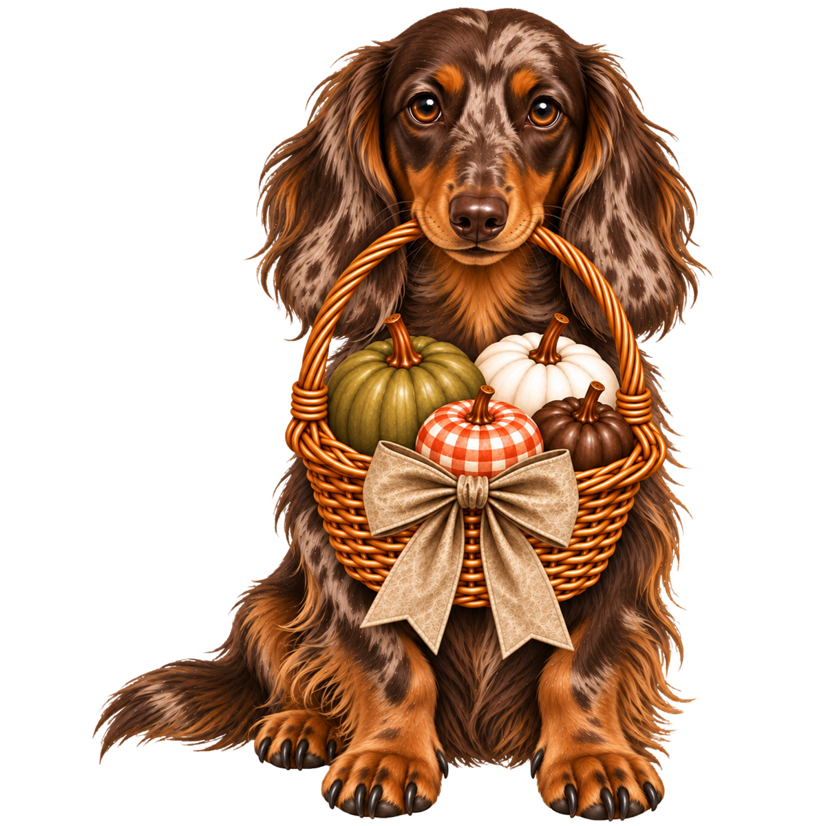 🎃 Long Haired Dachshund Halloween Pumpkin Basket Pocket Tote – 8 Designs | 3 Sizes 🐾