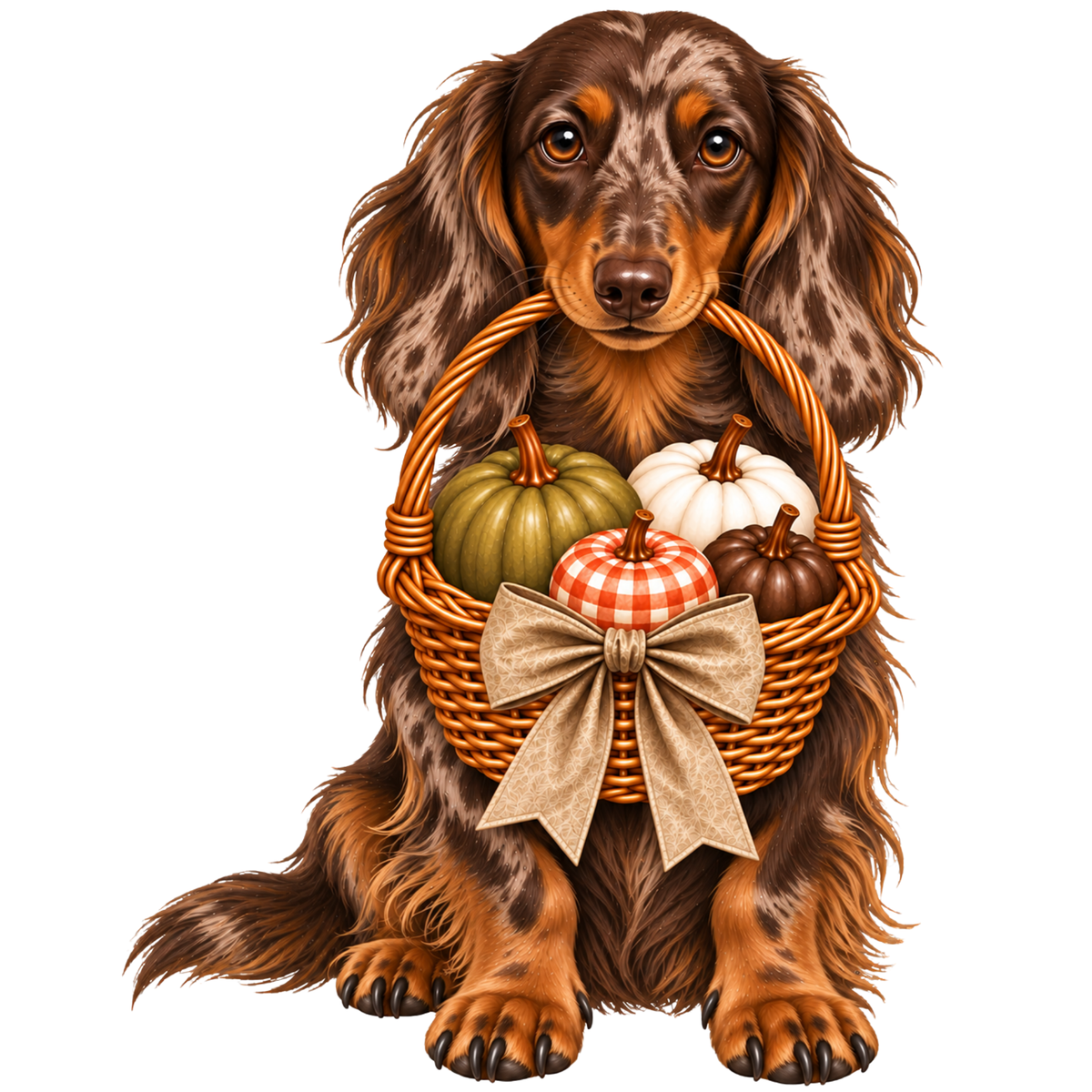 🎃 Long Haired Dachshund Halloween Pumpkin Basket Pocket Tote – 8 Designs | 3 Sizes 🐾
