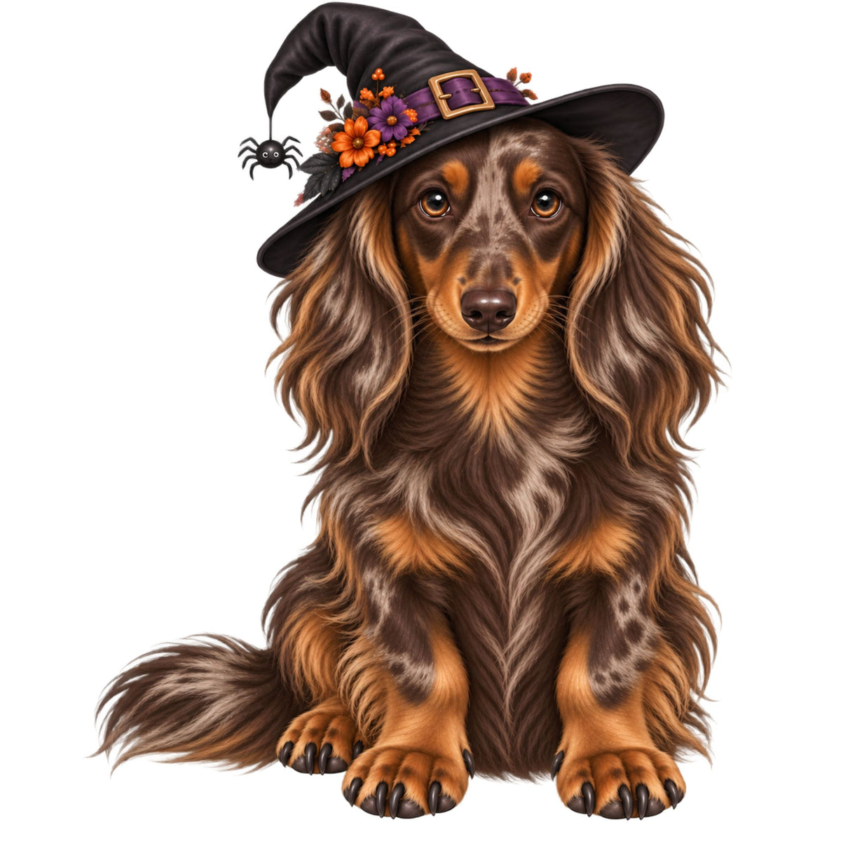 🎃 Long Haired Dachshund Halloween Witches Hat Pocket Tote – 8 Designs | 3 Sizes 🐾