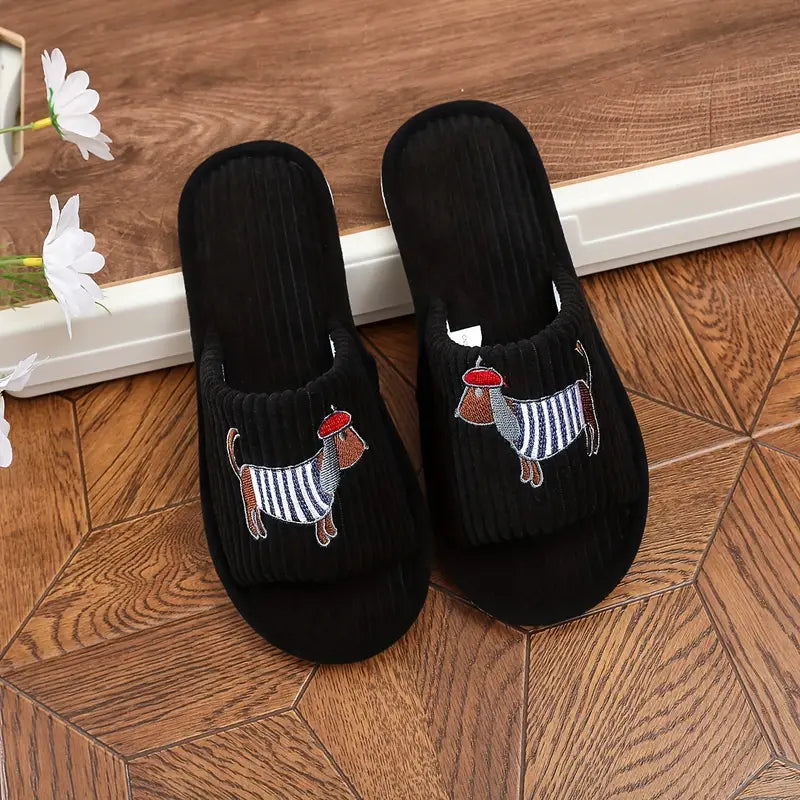 Cartoon Dachshund Plush Unisex Indoor Slippers - 4 Colours to Choose from