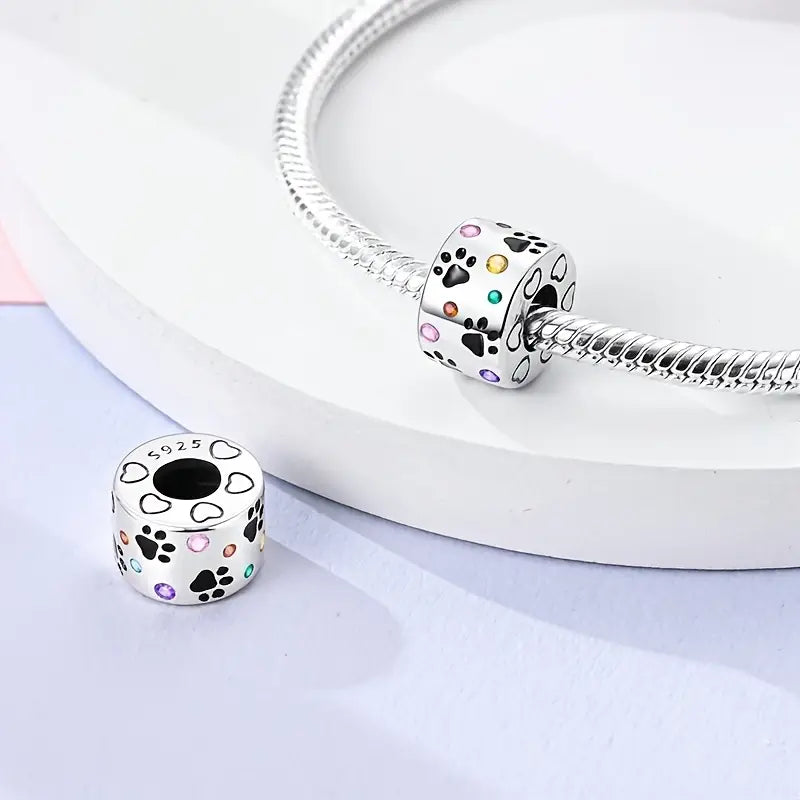 Colourful Paw Print Charm - 925 Sterling Silver