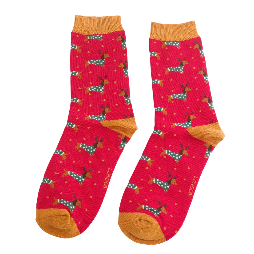 Ladies Bamboo Xmas Sausage Dogs Dark Red image 0