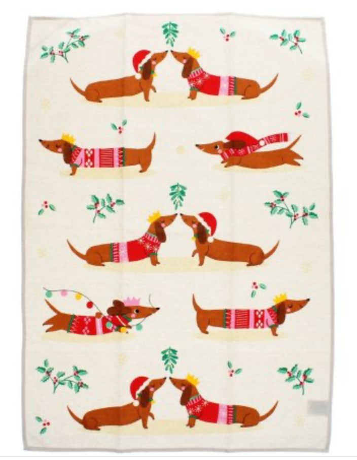Festive Sausage Dog Tea Towel image 0