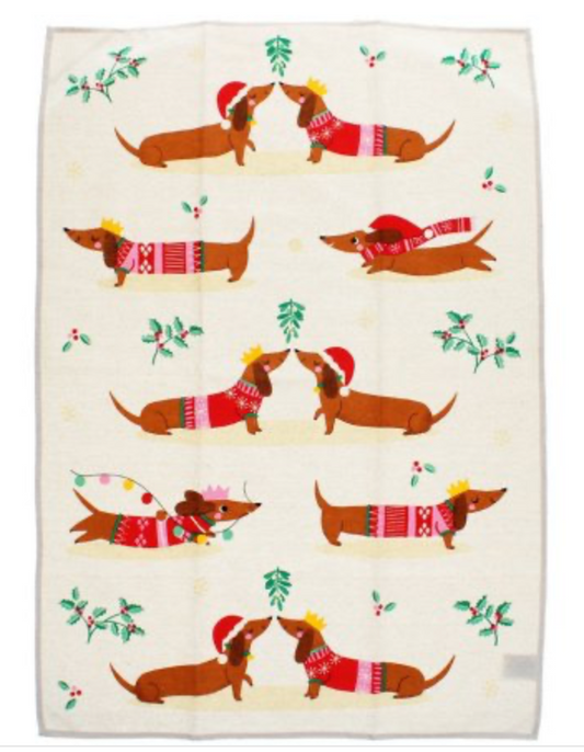 Festive Sausage Dog Tea Towel image 0