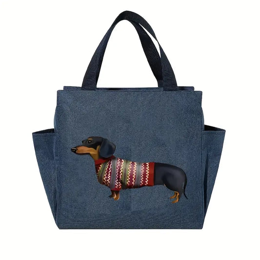 Blue Dachshund Canvas Zipped Lunch Bag