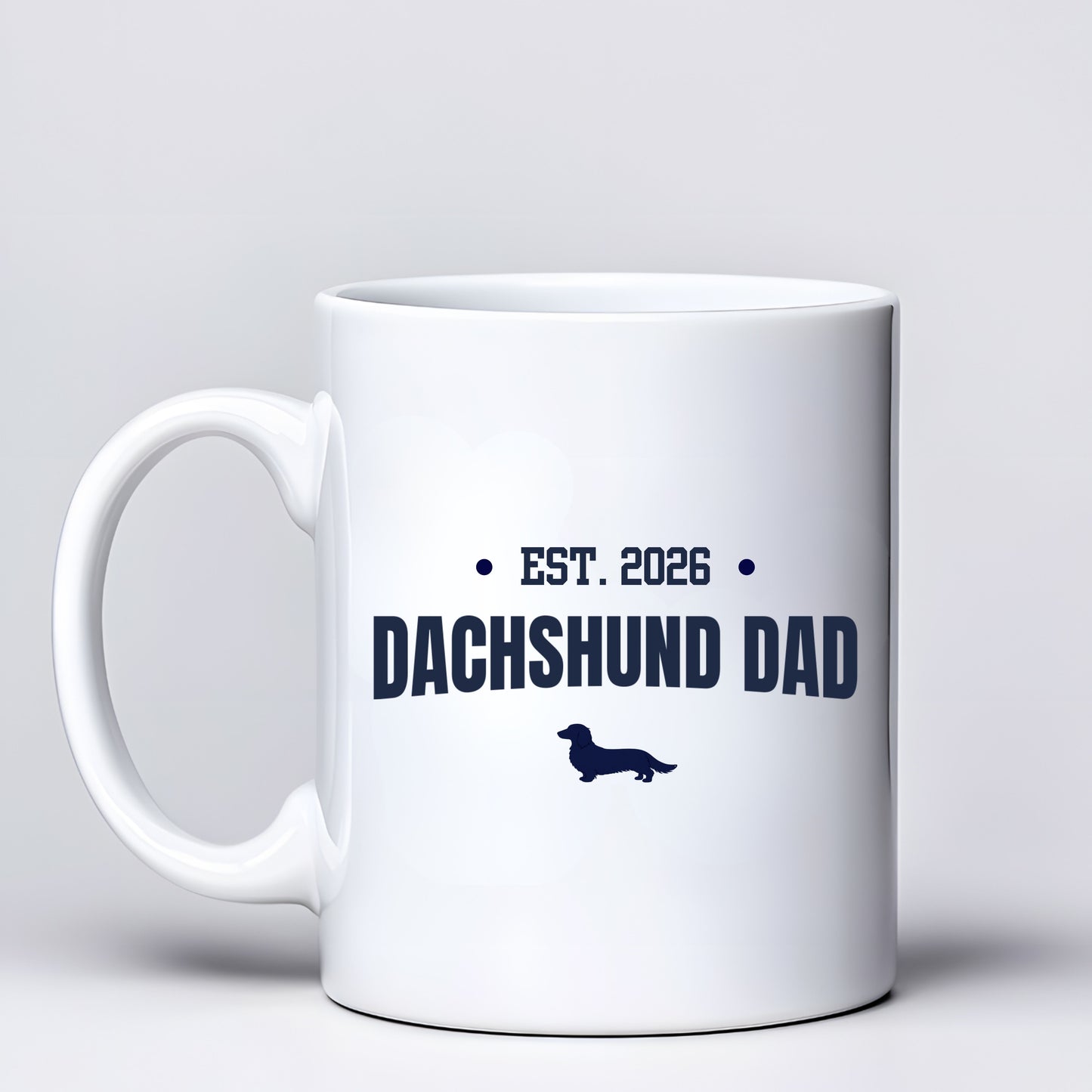 White Dachshund Dad Mug – Choice of 3 Coats & Personalised Year