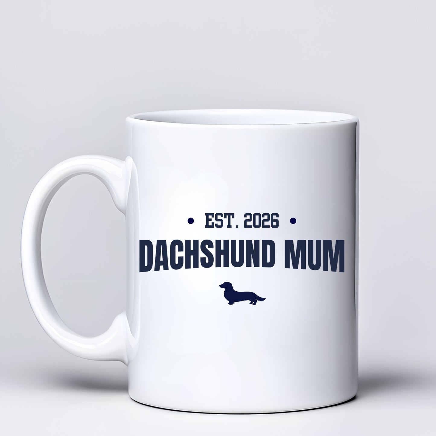 White Dachshund Mum Mug – Choice of 3 Coats & Personalised Year