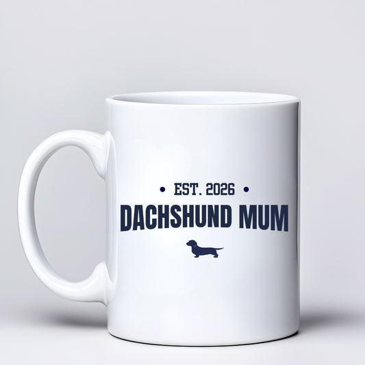 White Dachshund Mum Mug – Choice of 3 Coats & Personalised Year