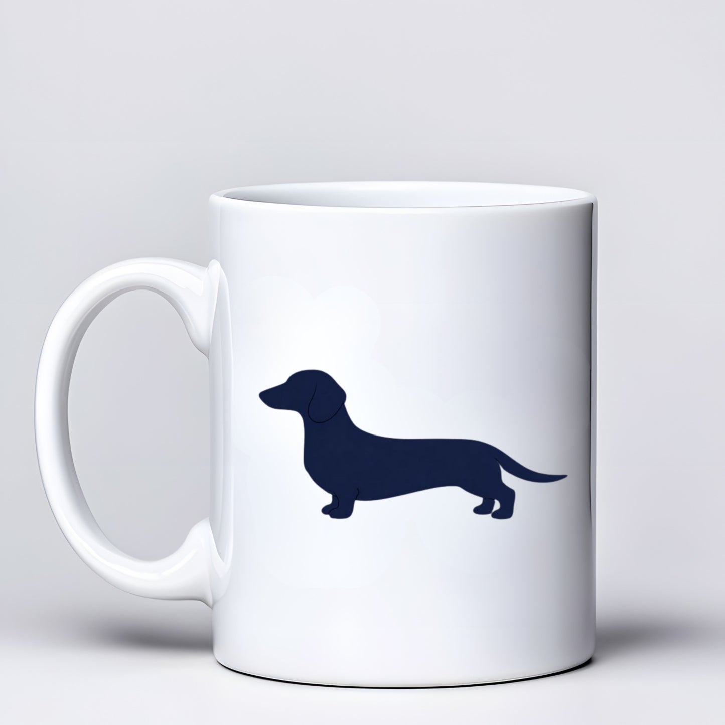 White Dachshund Silhouette Mug – Choice of 3 Coats