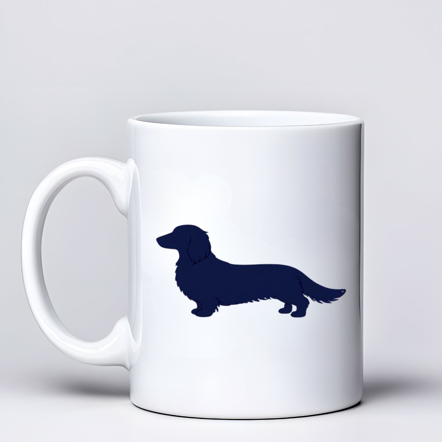 White Dachshund Silhouette Mug – Choice of 3 Coats