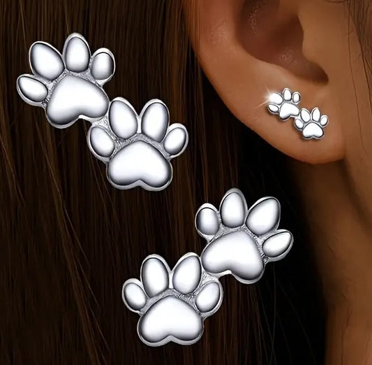Double Paw Print Earrings 925 Silver