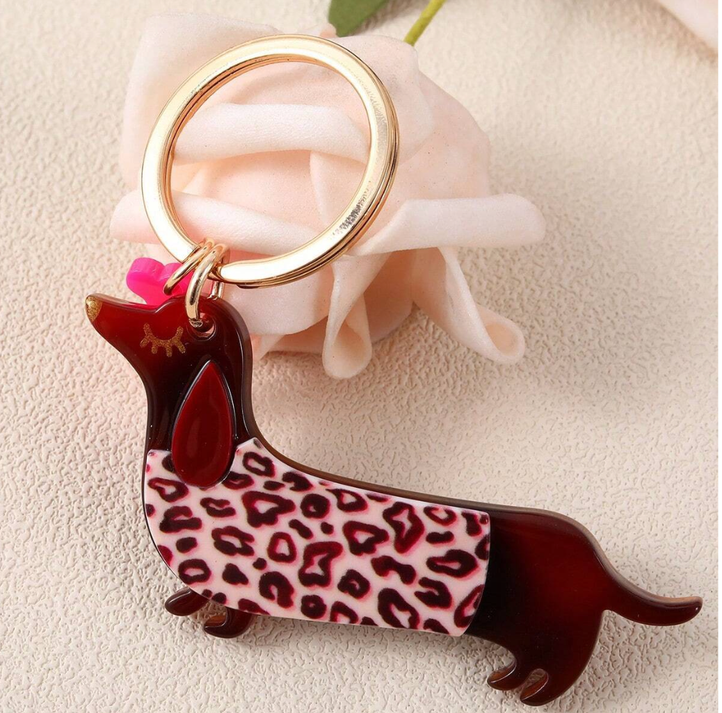 Leopard Print Jacket Dachshund Keyring image 0