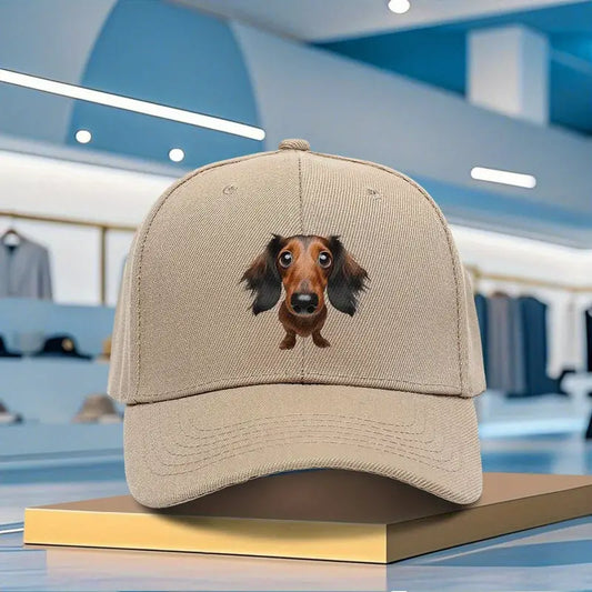 Khaki Unisex Long Haired Dachshund Baseball Hat