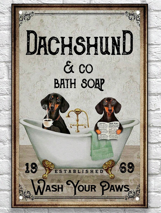 Metal Dachshund Bath Tub Sign - Wash Your Paws image 0