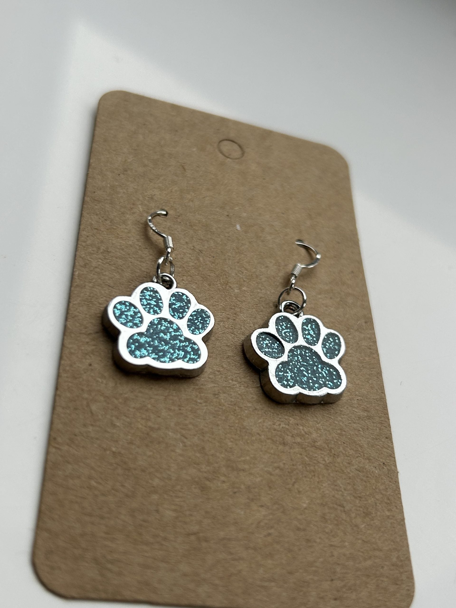 Paw Print Earrings - Glitter Turquoise image 0