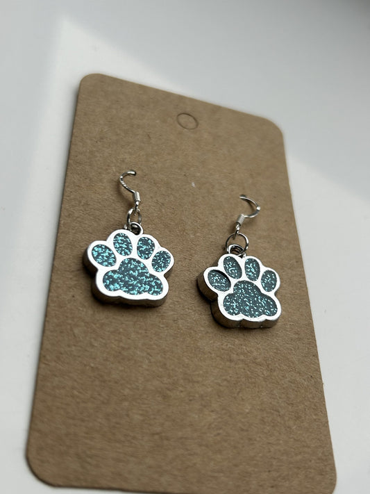 Paw Print Earrings - Glitter Turquoise image 0