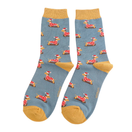 Ladies Bamboo Skiing Sausage Dogs Denim Blue image 0